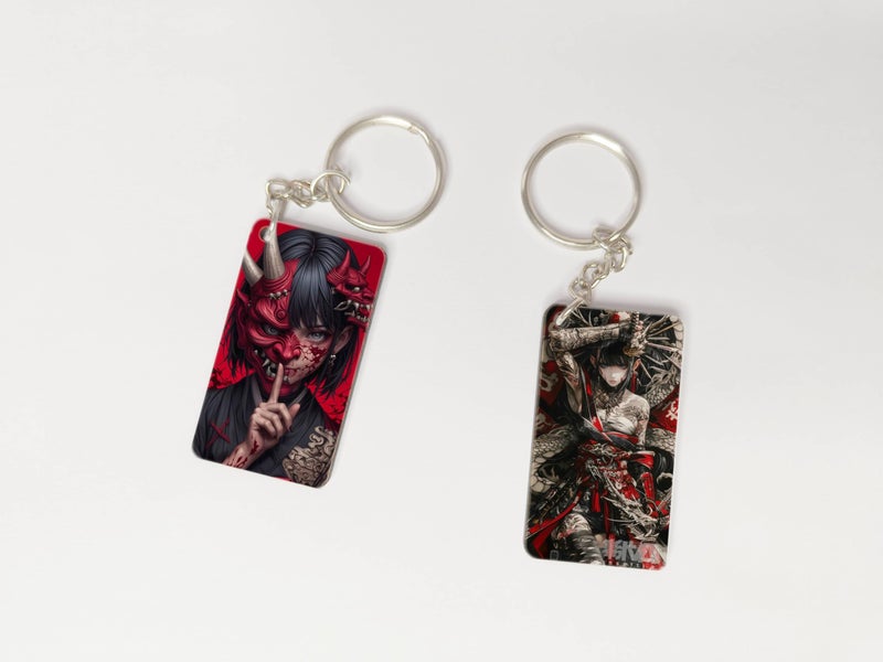 OUTFITQUE OUTFITQUE Premium (Pack of 2) Anime-64 Printed Long Keychain For Bike, Scooty, Car, MDF Keyholder