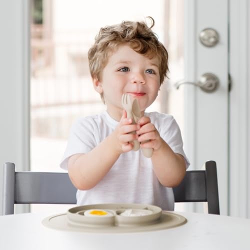 ezpz Mini Utensils - 100% Food Grade Silicone + Nylon Self Feeding Spoon & Fork for Baby/Toddler Led Weaning + Purees - Designed by a Pediatric Feeding Specialist - Sensory Bumps - 12 Months+ (Indigo) - Image 4