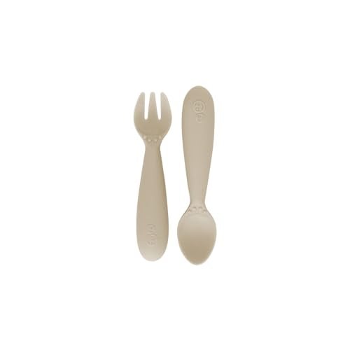 ezpz Mini Utensils - 100% Food Grade Silicone + Nylon Self Feeding Spoon & Fork for Baby/Toddler Led Weaning + Purees - Designed by a Pediatric Feeding Specialist - Sensory Bumps - 12 Months+ (Indigo) - Image 1