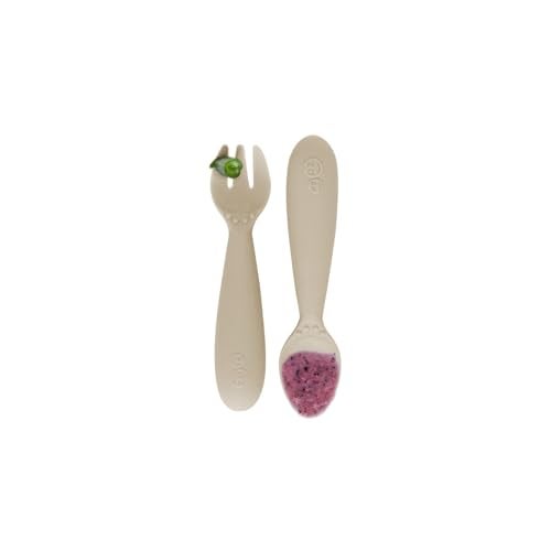 ezpz Mini Utensils - 100% Food Grade Silicone + Nylon Self Feeding Spoon & Fork for Baby/Toddler Led Weaning + Purees - Designed by a Pediatric Feeding Specialist - Sensory Bumps - 12 Months+ (Indigo) - Image 2