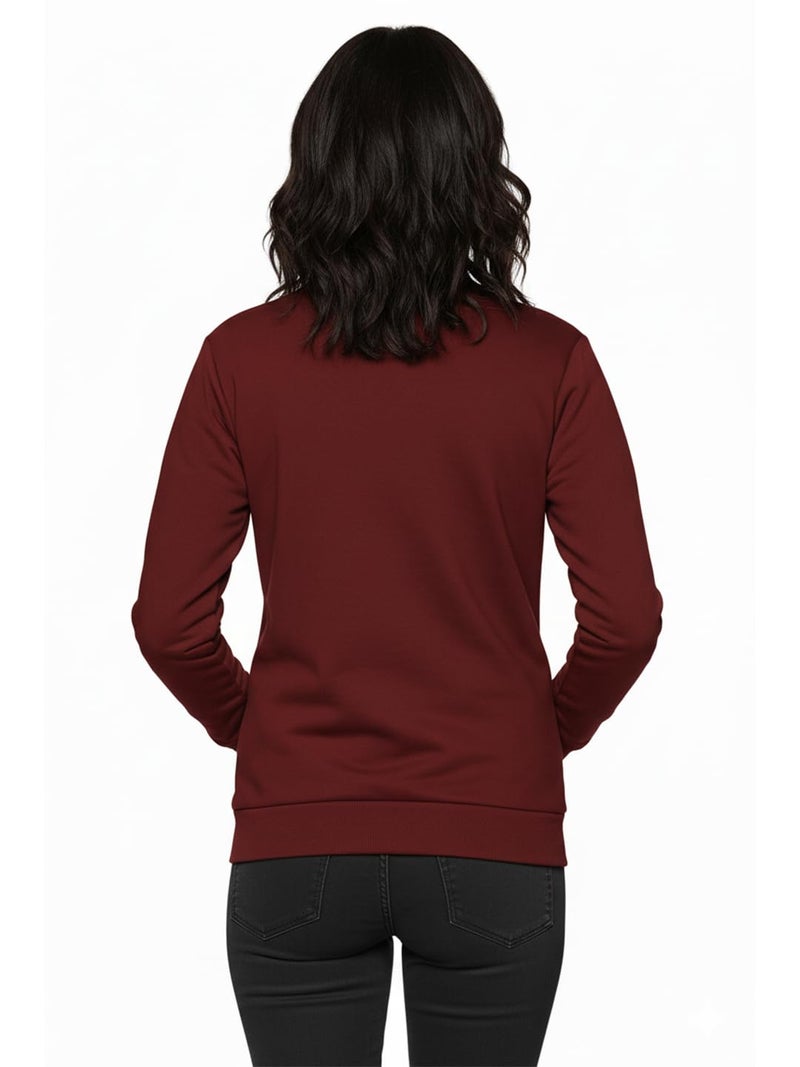 LEOTUDE Full Sleeve Loose Fit Side Pocket Bomber Jacket For Women (GRL_JKT02_BLK_C1_P_Maroon_L) - Image 3