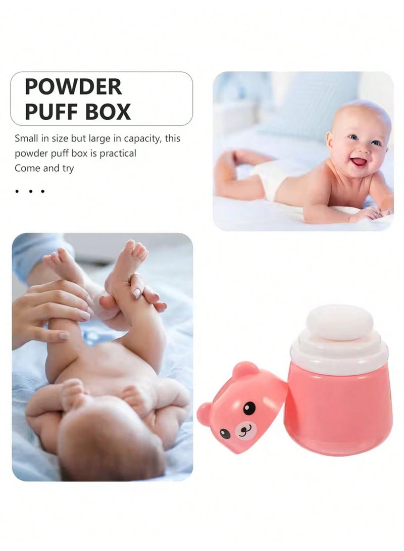 insular Baby Powder Puff Box Pink Bear, Dust-Proof Leak-Proof Talcum Powder Container with Soft Sponge Puff, No Powder Flying, Portable Travel Powder Case for Newborn Diaper Rash Care - Image 3