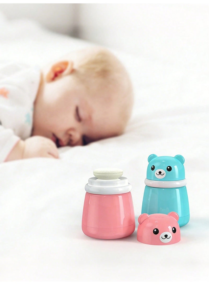 insular Baby Powder Puff Box Pink Bear, Dust-Proof Leak-Proof Talcum Powder Container with Soft Sponge Puff, No Powder Flying, Portable Travel Powder Case for Newborn Diaper Rash Care - Image 2