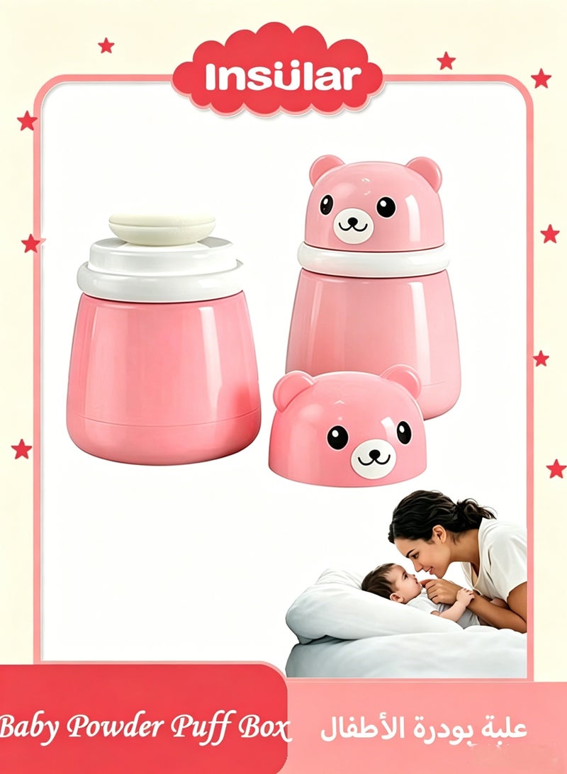 insular Baby Powder Puff Box Pink Bear, Dust-Proof Leak-Proof Talcum Powder Container with Soft Sponge Puff, No Powder Flying, Portable Travel Powder Case for Newborn Diaper Rash Care - Image 1