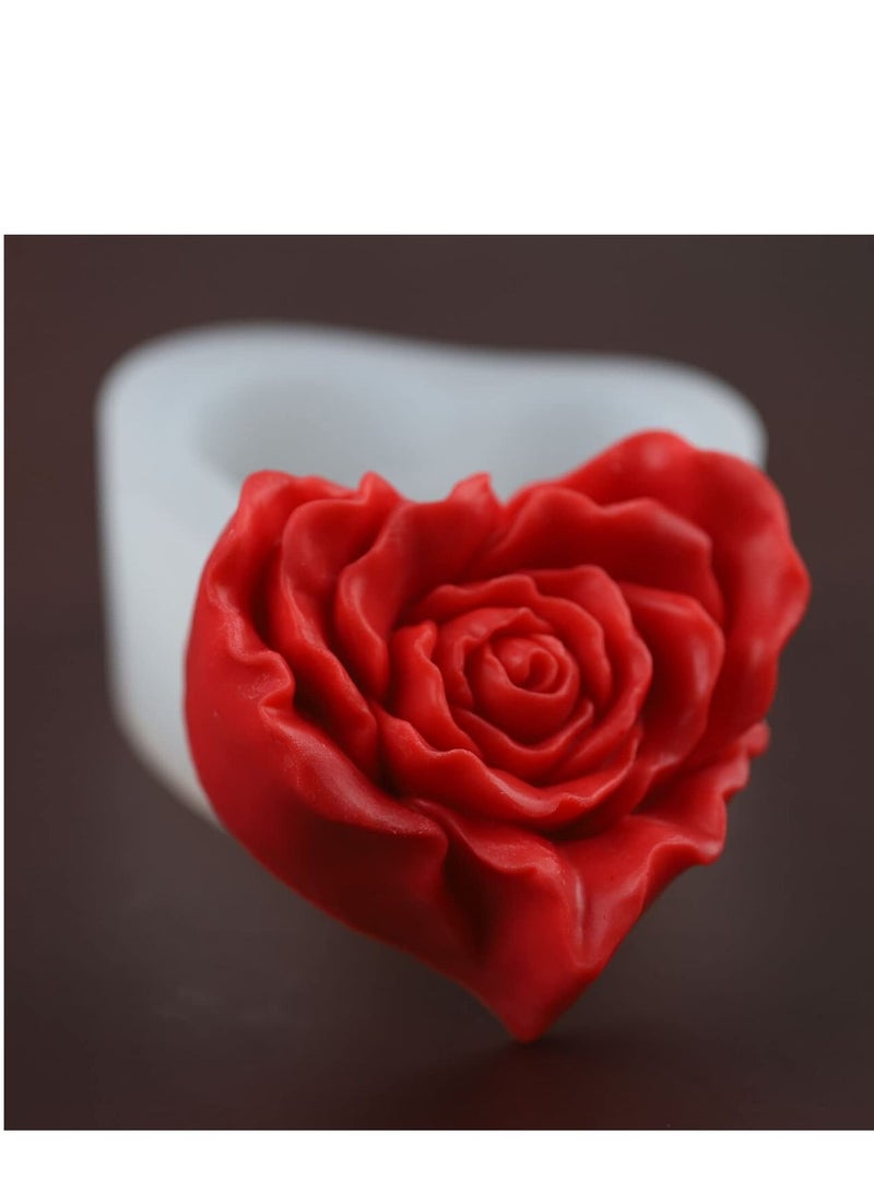 Excefore Candle Molds 3d Heart-shaped Rose Silicone for Making Resin Pillar Aromatherapy Gypsum Candles Wax Soap Flower Specimen Clay Craft - Image 1