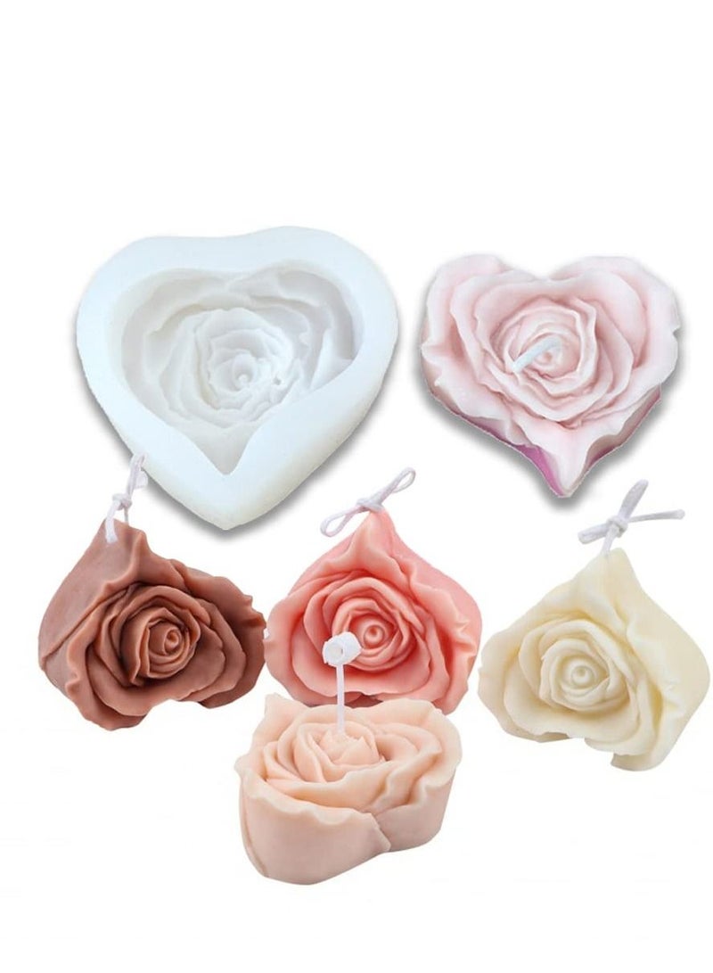 Excefore Candle Molds 3d Heart-shaped Rose Silicone for Making Resin Pillar Aromatherapy Gypsum Candles Wax Soap Flower Specimen Clay Craft - Image 2