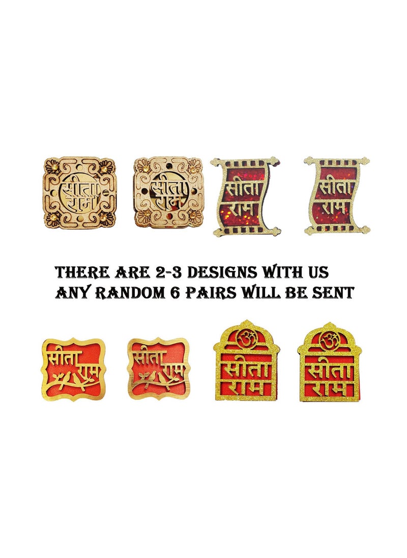 BITONA BITONA Puja Sohn Soon Puja Sita Ram Wooden Tags Door Sticker Tags 6 Pairs self Stick12 Piece for Festival Specially Rakhi  - Image 4
