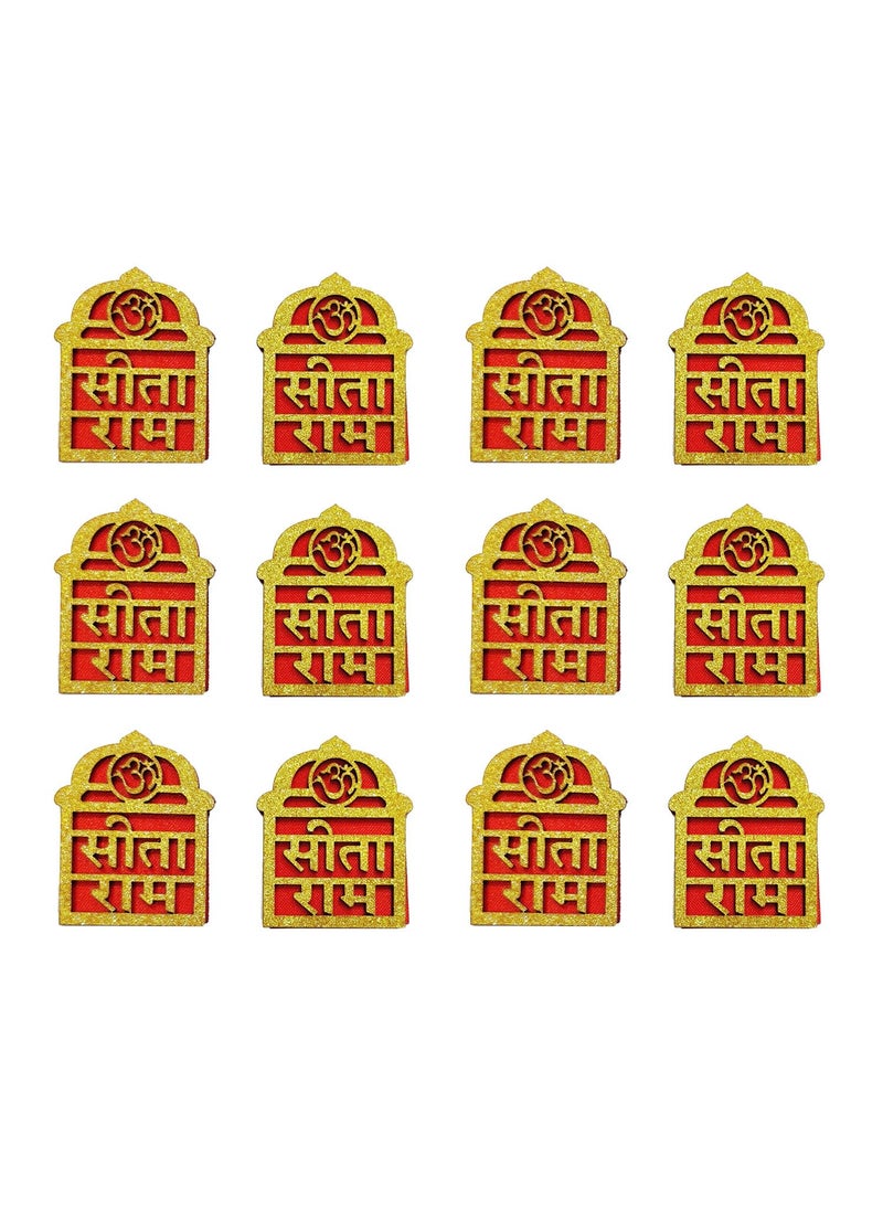 BITONA BITONA Puja Sohn Soon Puja Sita Ram Wooden Tags Door Sticker Tags 6 Pairs self Stick12 Piece for Festival Specially Rakhi  - Image 1