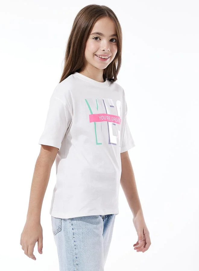 victor and jane Foil Print Dropped Shoulder T-Shirt by Styli