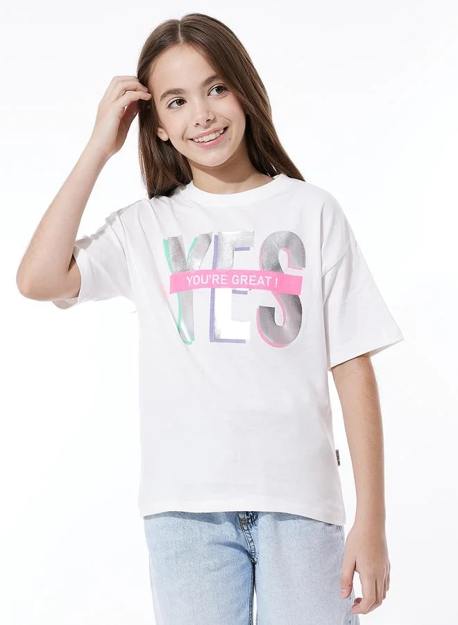 victor and jane Foil Print Dropped Shoulder T-Shirt by Styli