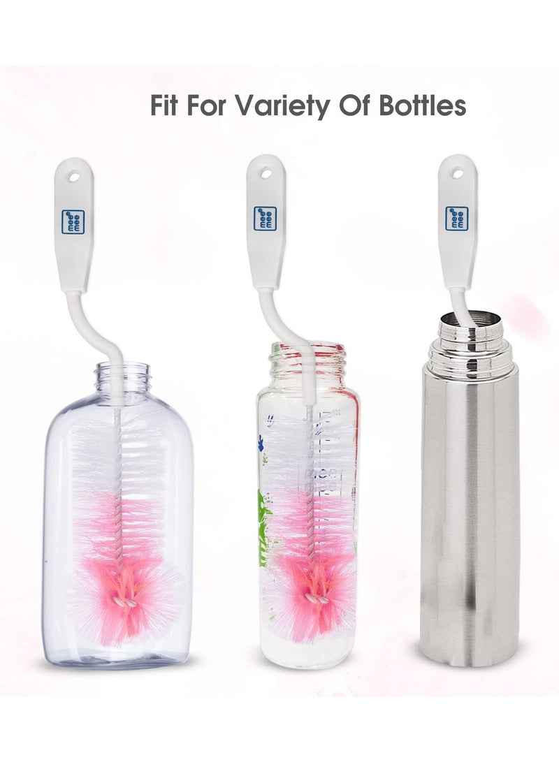mee mee Movable Nylon Bristle Baby Feeding Bottle Cleaning Brush Nipple Cleaner Ergonomic Handle Easy to Clean Narrow Wide Neck Bottles BPA Free Easy Hanging Storage pink - Image 4