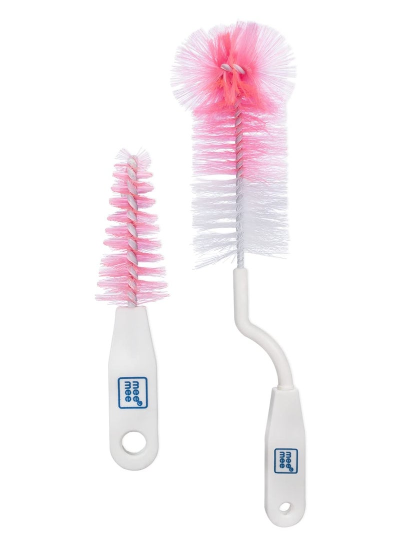 mee mee Movable Nylon Bristle Baby Feeding Bottle Cleaning Brush Nipple Cleaner Ergonomic Handle Easy to Clean Narrow Wide Neck Bottles BPA Free Easy Hanging Storage pink - Image 1