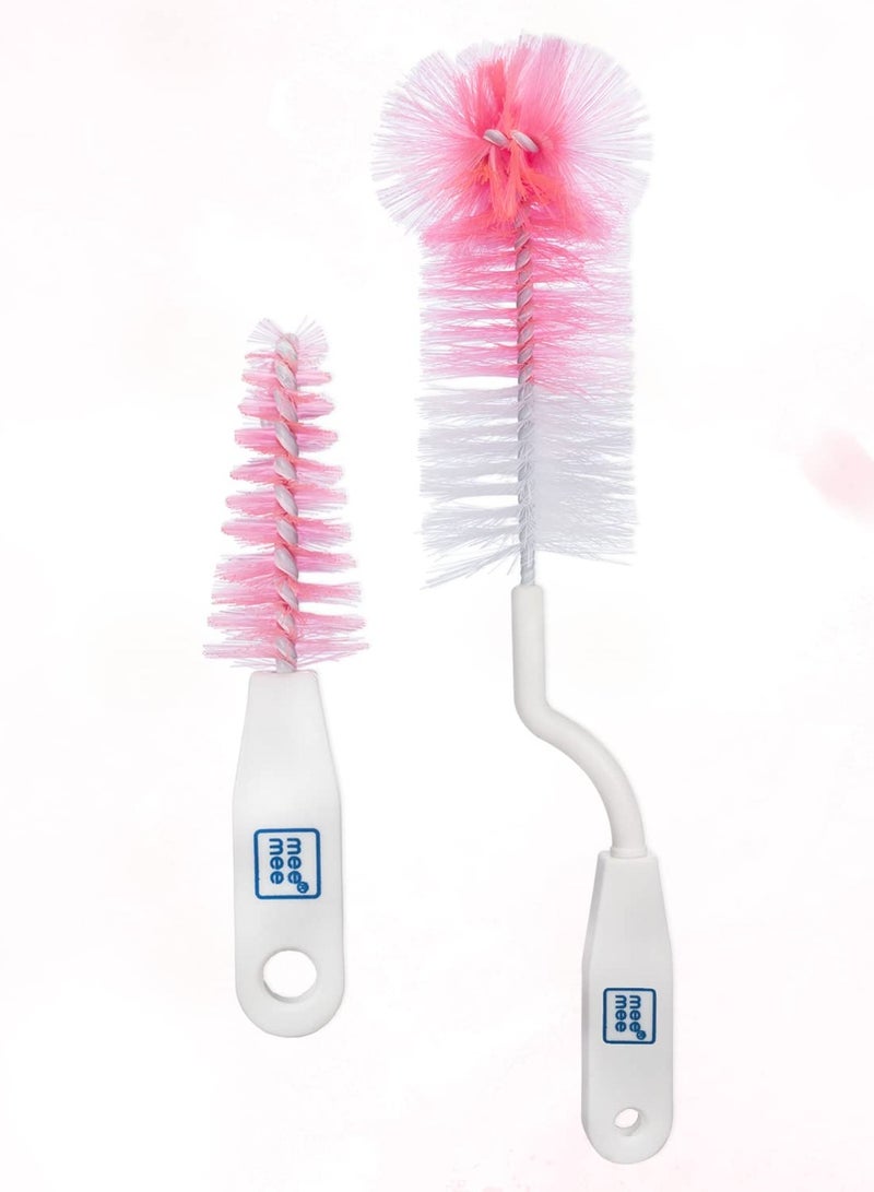 mee mee Movable Nylon Bristle Baby Feeding Bottle Cleaning Brush Nipple Cleaner Ergonomic Handle Easy to Clean Narrow Wide Neck Bottles BPA Free Easy Hanging Storage pink - Image 2