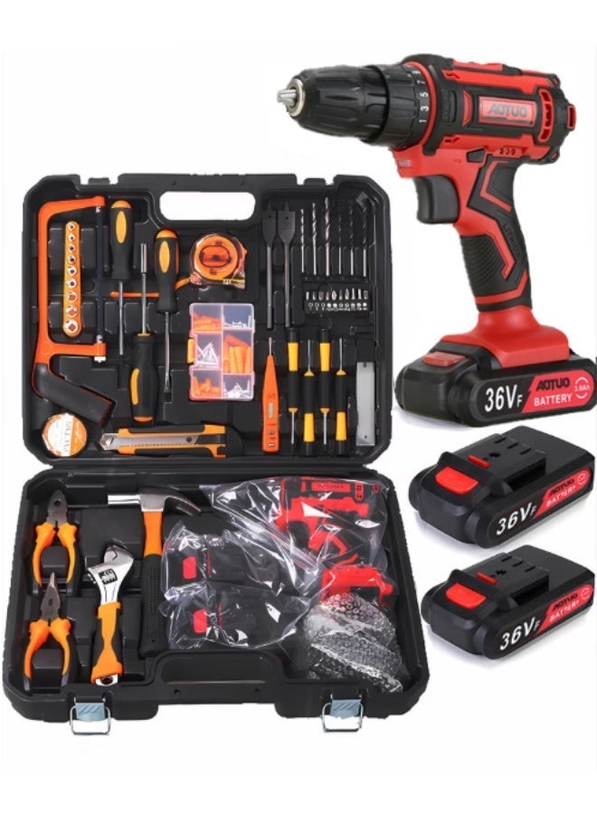 AOTUO 36V Cordless Drill Set – 1350RPM High Torque, 25+1 Clutch, 2x 3Ah Batteries, 102-Piece Accessory Kit for DIY & Professional Projects - Image 1