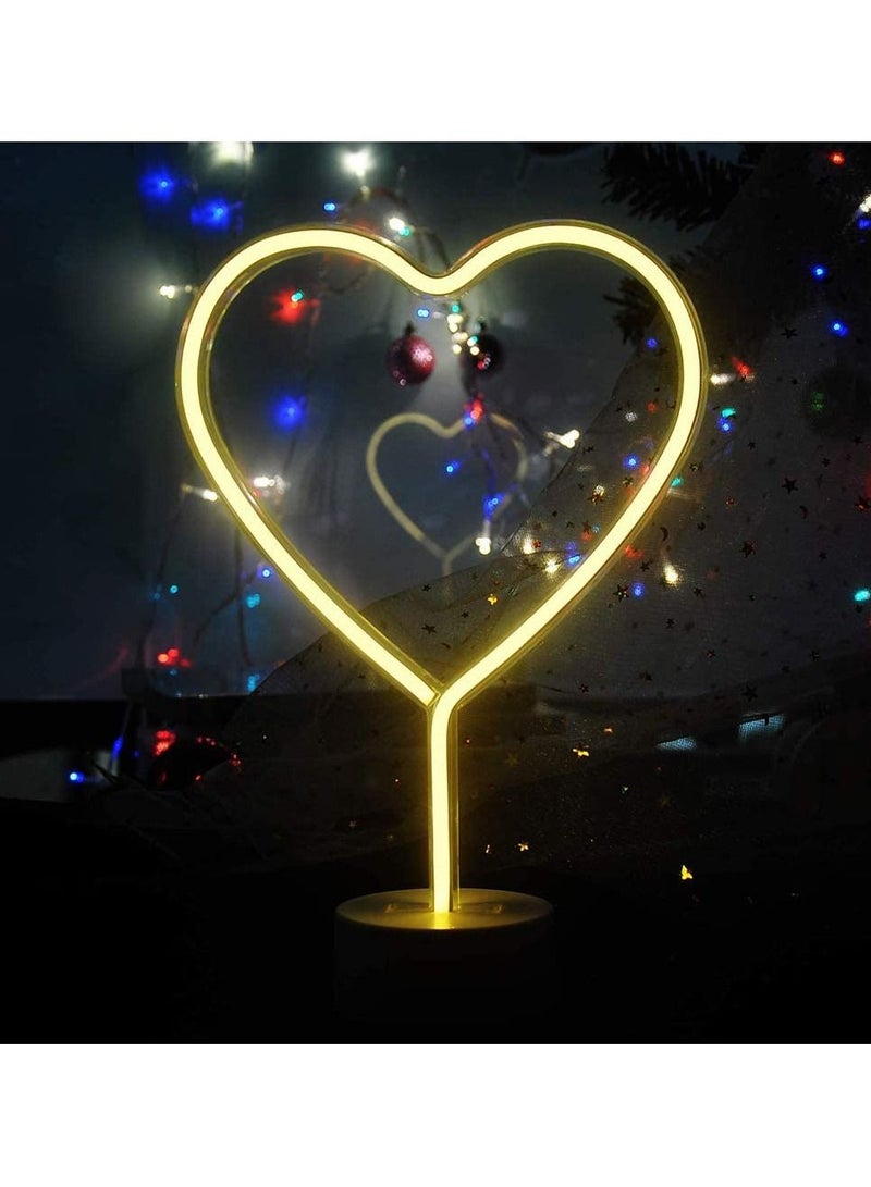 DubaiGallery Warm White Love Shape LED Neon Night Light with Base Neon Light Lamp Battery/USB Powered Neon Signs Night Light Indoor Lighting for Bedroom Wedding Party Home Decoration  - Image 1