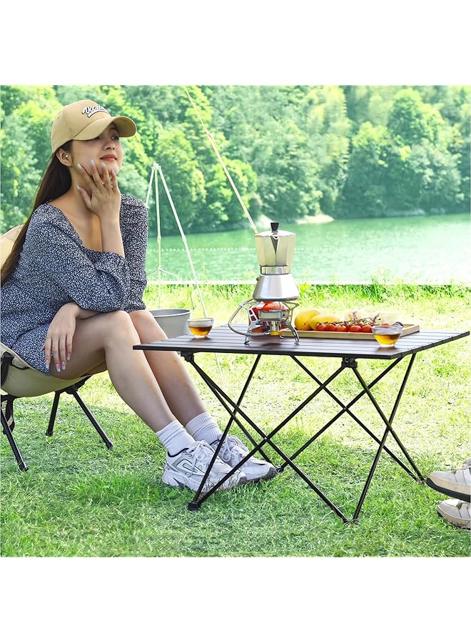 مومو بير طاولة تخييم محمولة صغيرة قابلة للطي مع إطار قابل للطي من الألومنيوم وحقيبة حمل للنزهات والطهي والشاطئ والمشي لمسافات طويلة وصيد الأسماك 68 * 47 * 46 سم HG 5 (أسود) - Image 4