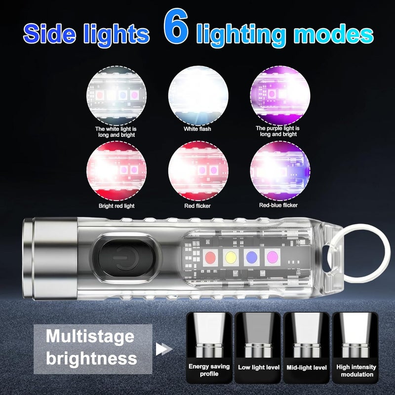 tinshow Mini Powerful Torch LED Super Bright 400LM USB-C Rechargeable Keychain Flashlight with UV Red Blue Light - Image 4