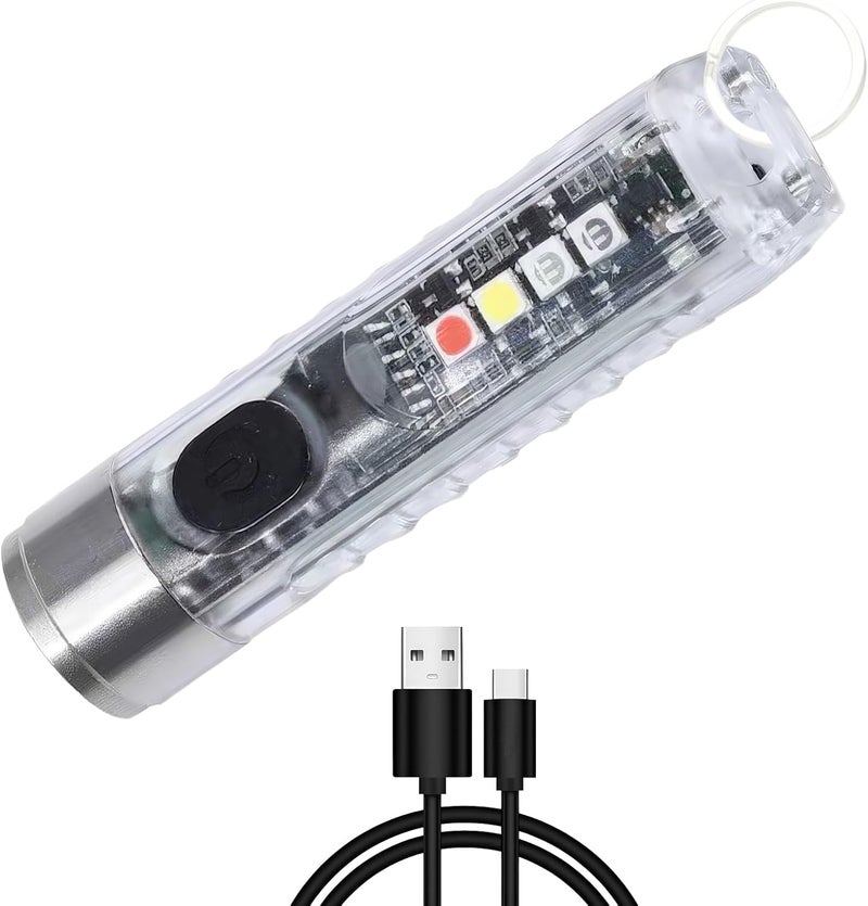 tinshow Mini Powerful Torch LED Super Bright 400LM USB-C Rechargeable Keychain Flashlight with UV Red Blue Light - Image 1