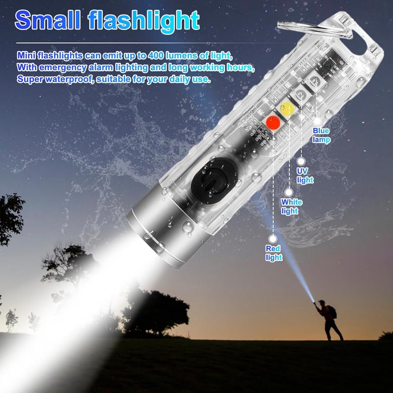 tinshow Mini Powerful Torch LED Super Bright 400LM USB-C Rechargeable Keychain Flashlight with UV Red Blue Light - Image 5