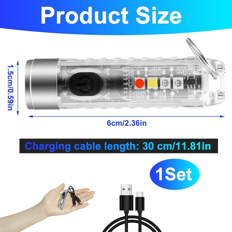 tinshow Mini Powerful Torch LED Super Bright 400LM USB-C Rechargeable Keychain Flashlight with UV Red Blue Light - Image 2
