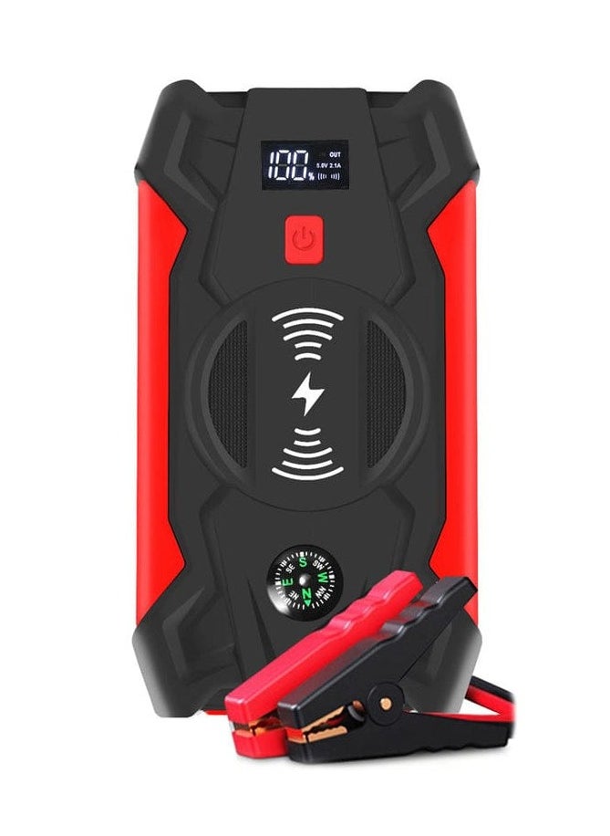 Generic J13 LED Display Car Jump Starter 12V Car Emergency Starter 12000mAh Cell Phone Power Bank Support Wireless Charging, Emergency Flashlight, 12V Lithium Battery Booster  Red  - Image 1