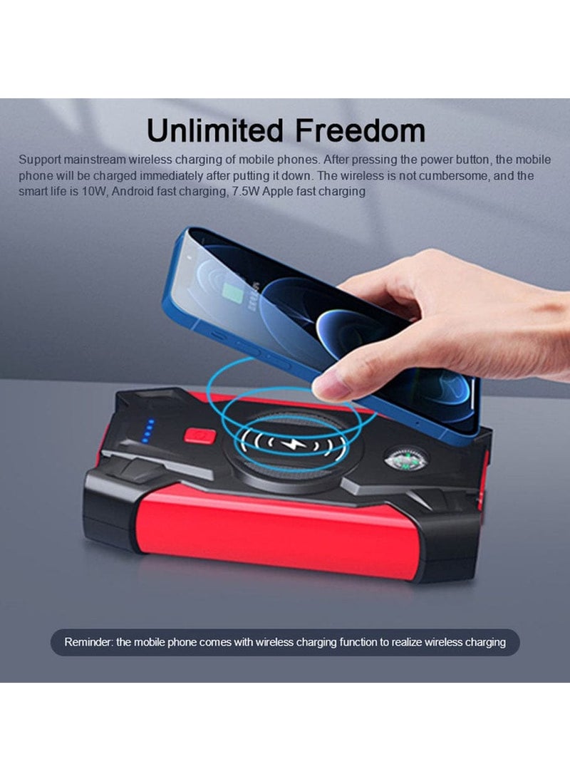 Generic J13 LED Display Car Jump Starter 12V Car Emergency Starter 12000mAh Cell Phone Power Bank Support Wireless Charging, Emergency Flashlight, 12V Lithium Battery Booster  Red  - Image 5