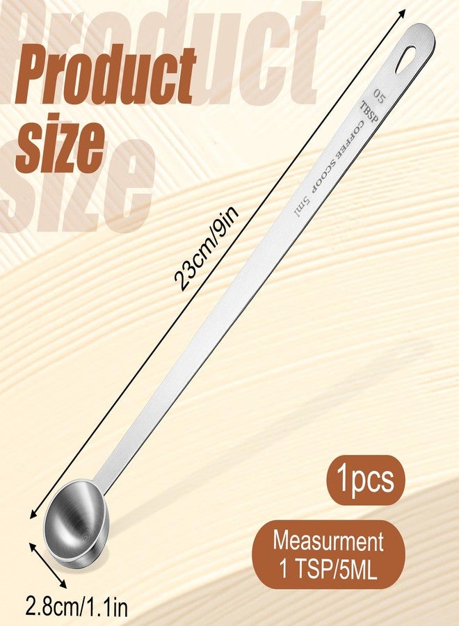 Alrhso 1Pcs Long Handle Measuring Spoons Long Teaspoon Scoop Stainless Steel 1Tsp Scoop 1/3tbsp 5ml Measuring Teaspoon, Silver - Image 2