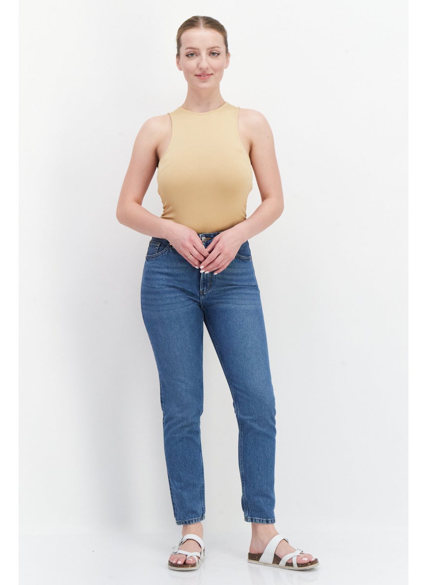 MONKI Women Regular Fit Washed Non-Stretchable Jeans, Blue  - Image 2