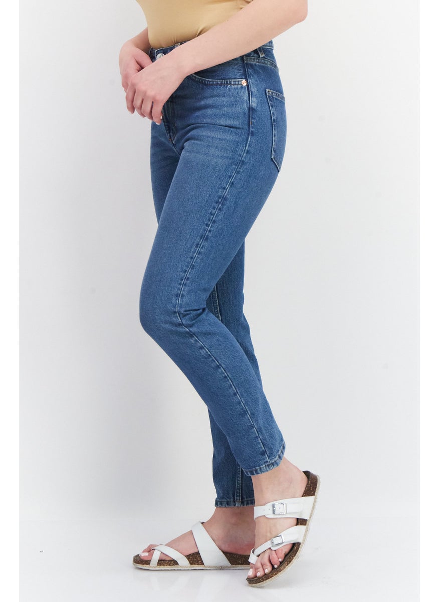 MONKI Women Regular Fit Washed Non-Stretchable Jeans, Blue  - Image 1