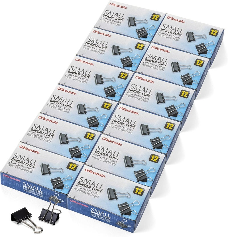Officemate Small Binder Clips - Black, 12 Boxes of 1 Dozen Each (144 Total) - Image 1