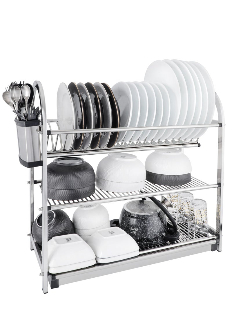 LIFE SMILE Dish Rack - 3 Tier Countertop Dish Drying Stand With Removable Drip Tray - Pure Stainless Steel with Removable Utensil Holder - Anti Slip and Rust Proof Dish Drainer - pzsku/ZC3272B724B5CB3E39A22Z/45/_/1730554858/1fac278c-0825-41d4-8c1e-92afa258c7a1