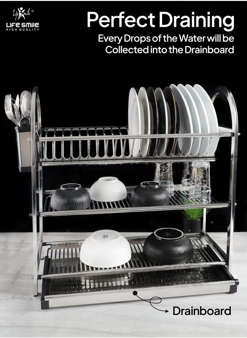 LIFE SMILE Dish Rack - 3 Tier Countertop Dish Drying Stand With Removable Drip Tray - Pure Stainless Steel with Removable Utensil Holder - Anti Slip and Rust Proof Dish Drainer - pzsku/ZC3272B724B5CB3E39A22Z/45/_/1730554920/dbbbe752-db8a-49b6-81de-bd7aaa1cb21a