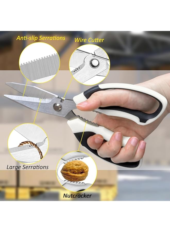 إيروريكس مقص متعدد الأغراض شديد التحمل مقاس 8 بوصات مع حقيبة واقية مقص حاد متعدد الأغراض للسجاد والأسلاك والكرتون والجلد والنسيج ومقصات سهلة القطع وأدوات لليد اليسرى واليمنى، أبيض - Image 2