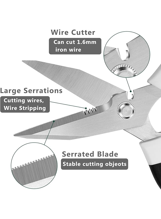 إيروريكس مقص متعدد الأغراض شديد التحمل مقاس 8 بوصات مع حقيبة واقية مقص حاد متعدد الأغراض للسجاد والأسلاك والكرتون والجلد والنسيج ومقصات سهلة القطع وأدوات لليد اليسرى واليمنى، أبيض - Image 4