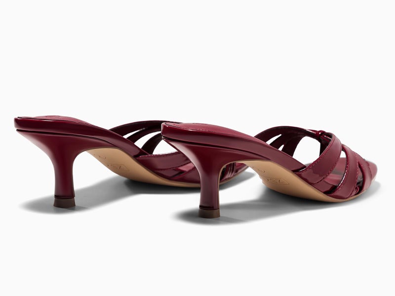 Coutgo Womens Strappy Kitten Heels Sandals Square Open Toe Flip Flops Slip On Slides Summer Dress Shoes, Wine Red, size 6.5 - Image 5