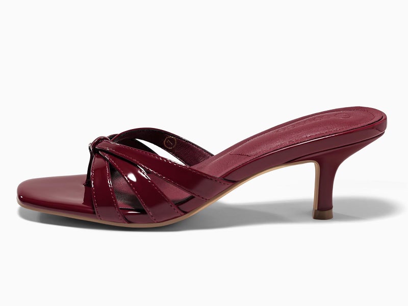 Coutgo Womens Strappy Kitten Heels Sandals Square Open Toe Flip Flops Slip On Slides Summer Dress Shoes, Wine Red, size 6.5 - Image 4