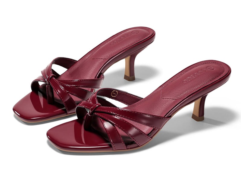 Coutgo Womens Strappy Kitten Heels Sandals Square Open Toe Flip Flops Slip On Slides Summer Dress Shoes, Wine Red, size 6.5 - Image 1
