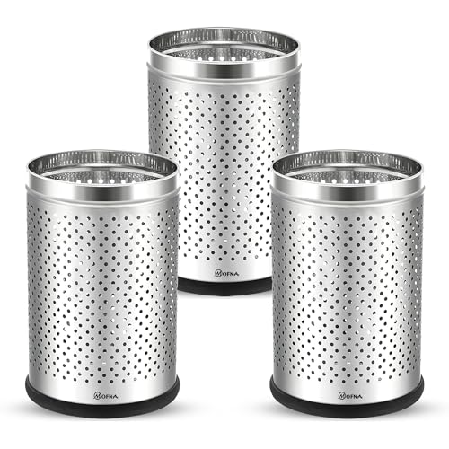 mofna Stainless Steel Perforated Dustbin for Home, Trash Can with Anti-skid Base, Garbage Bin for Bathroom, Office, Bedroom, Kitchen & Toilet or Commercial Use (ALL IN ONE (PACK OF 3PCS)) - Image 1