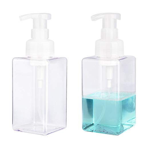 UUJOLY Foaming Soap Dispenser, 450ml (15oz) Refillable Pump Bottle Plastic for Liquid Soap, Shampoo, Body Wash (2 Pcs) (Clear) - Image 1