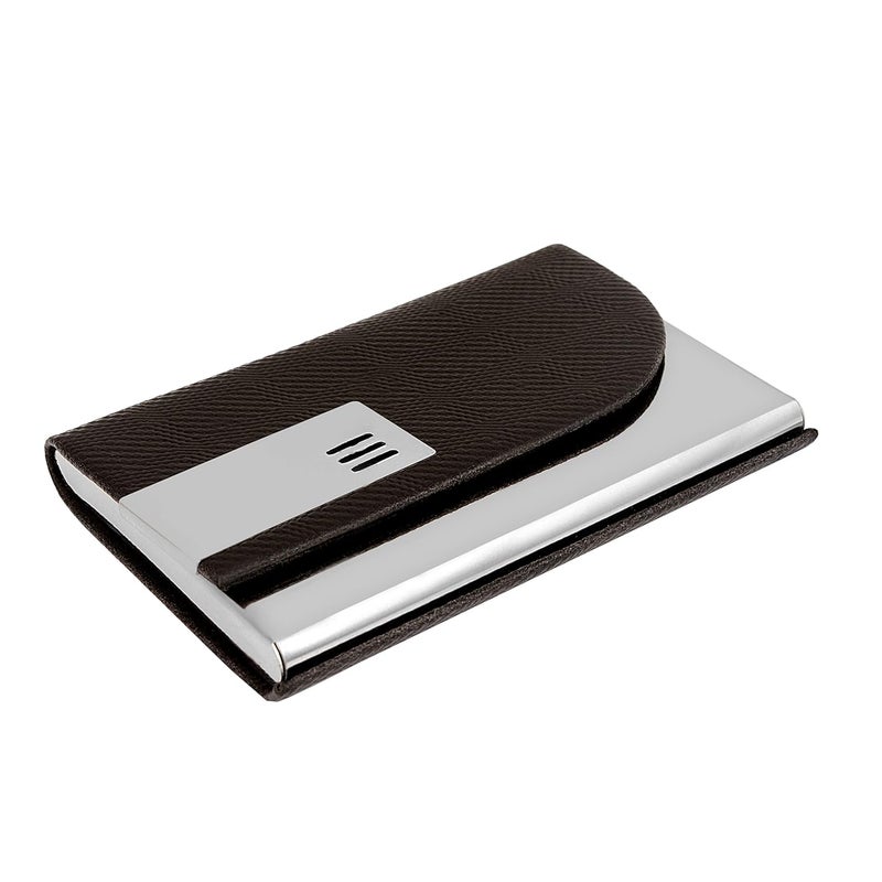 OFIXO Stainless Steel Business Card Case Leather Men Luxury Brand ID Credit Card Visiting Cards Holder Wallet(Silver) - Image 1