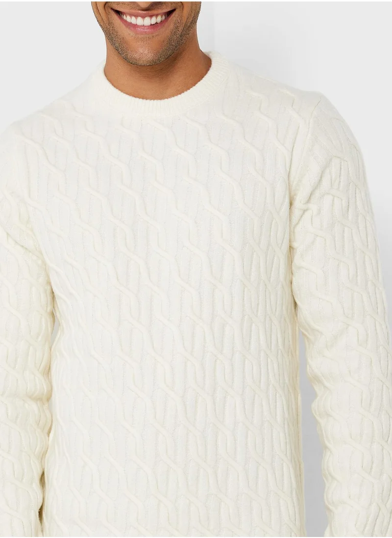 Mango Man Cable Knitted Crew Neck Sweater