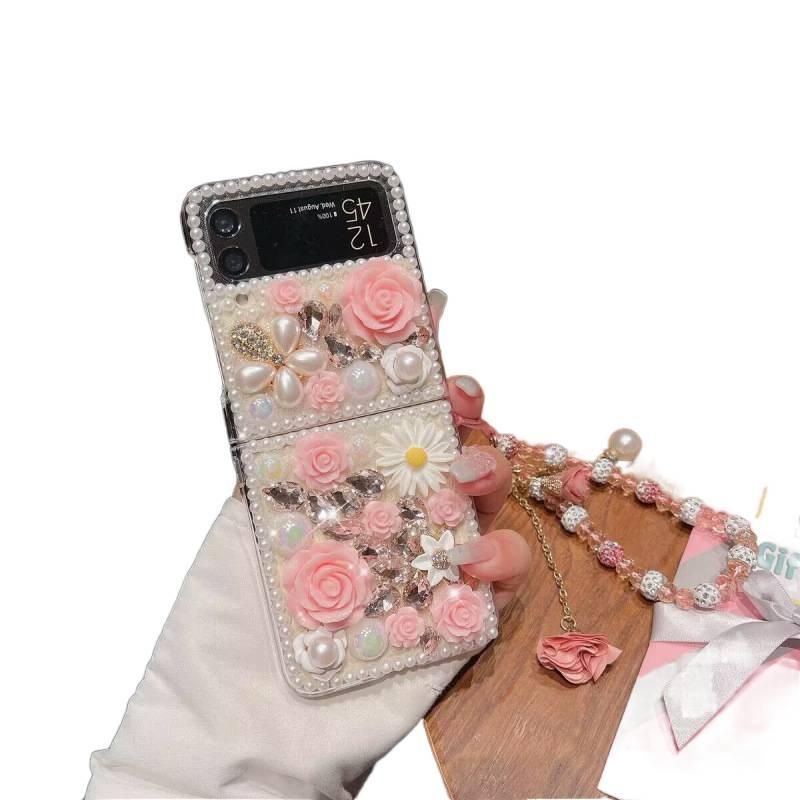 Protective Case | Purple | Crystal | 3D Crystal Flower | Chain Lanyard | Cover for Samsung Galaxy Z Fold 6 - Image 3
