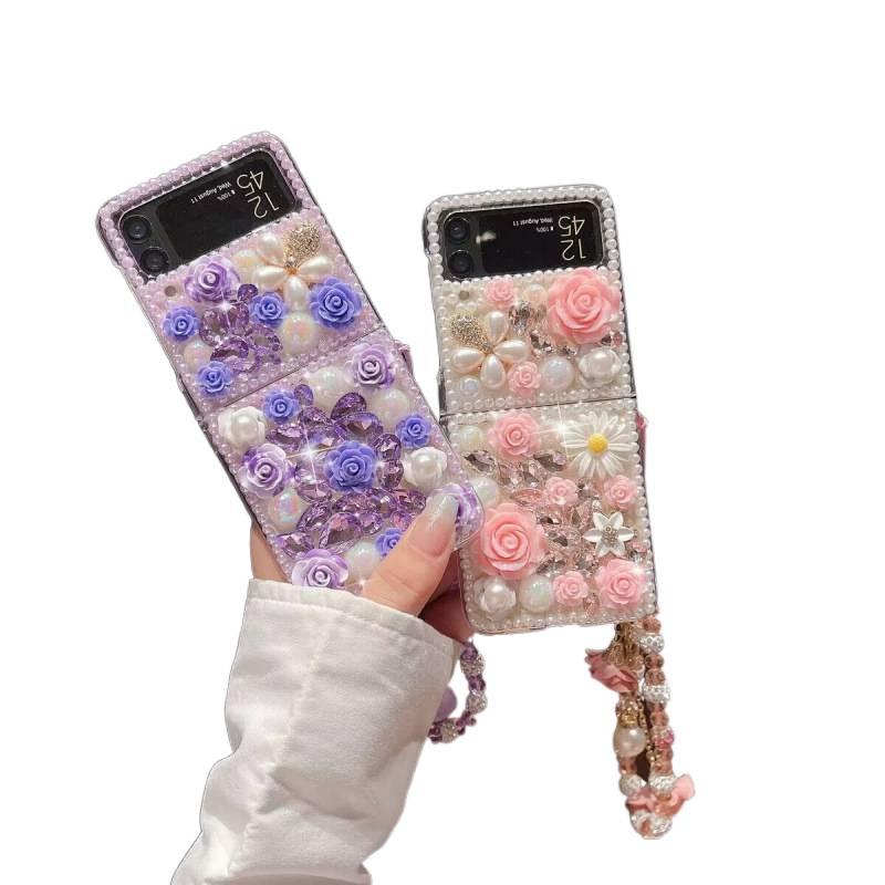 Protective Case | Purple | Crystal | 3D Crystal Flower | Chain Lanyard | Cover for Samsung Galaxy Z Fold 6 - Image 2