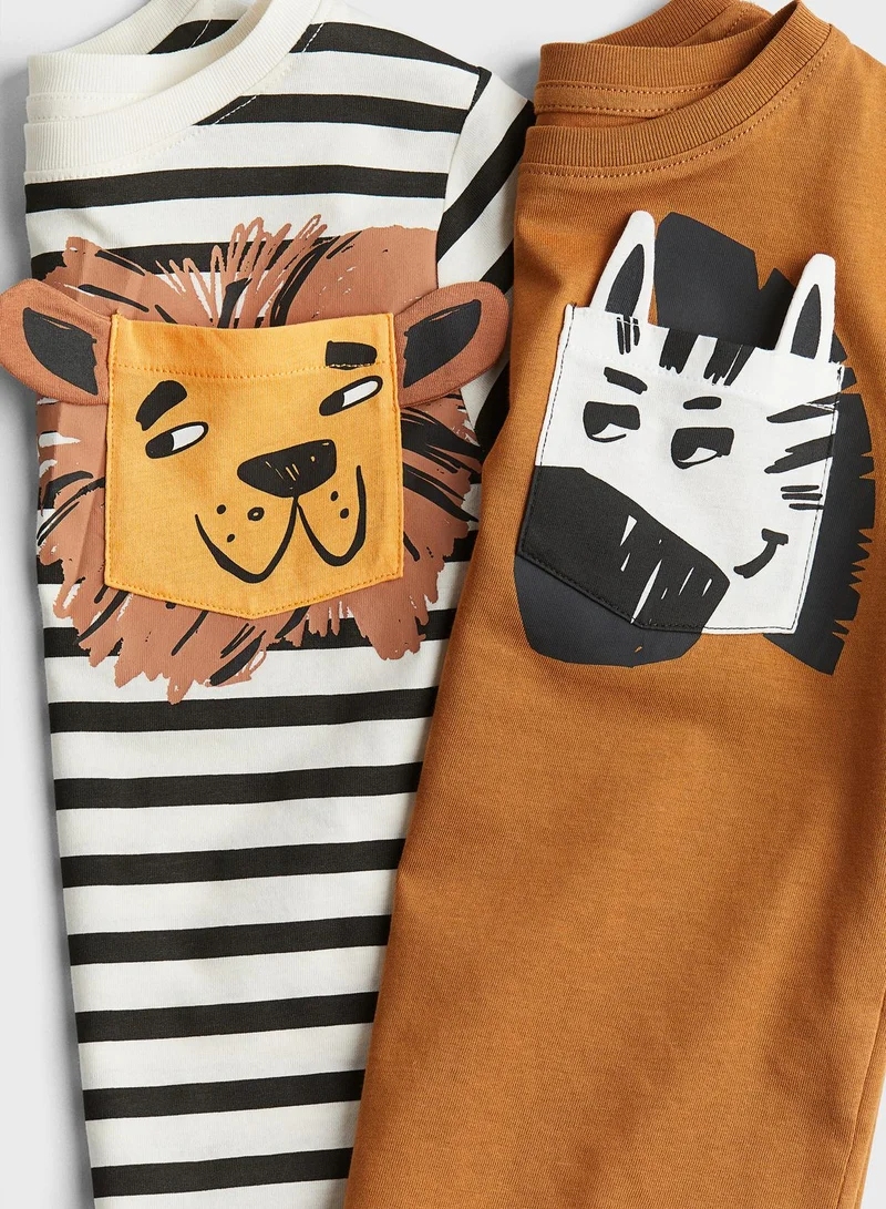 اتش اند ام Kids 2- Pack Printed Crew Neck T-Shirt