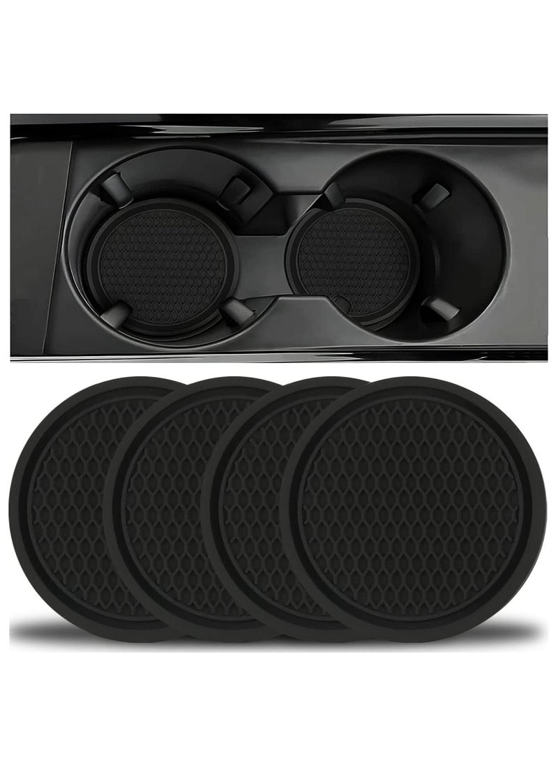 Generic - 4PCS Car Cup Coaster Universal Auto Non-Slip Cup Holder Embedded In Ornaments PVC Coaster Car Interior Accessories Mat Black - Image 1
