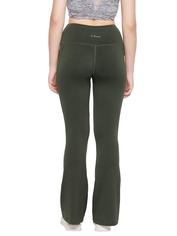 Clovia Women's Comfort Fit High-Rise Flared Yoga Pants with Side Pockets (AB0119R17_Green_M) - Image 4