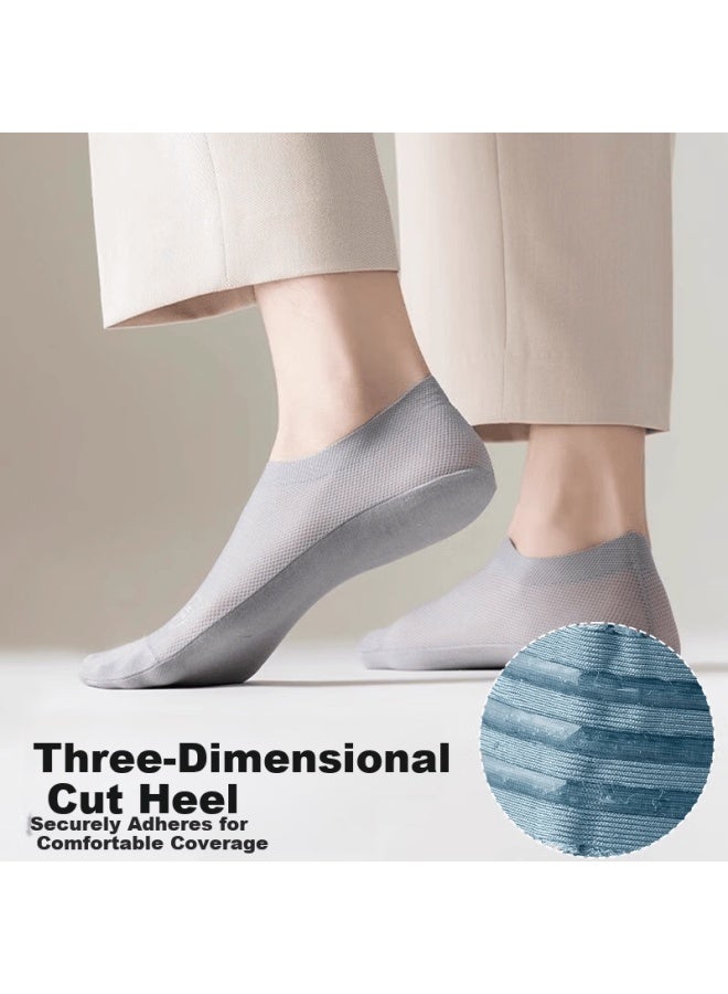 Snowflying Men's 4 Pairs Summer No-show Socks Ice Silk Cool Breathable Cotton Sole Sweat-absorbing Silicone Anti-slip Invisible Socks - Image 4