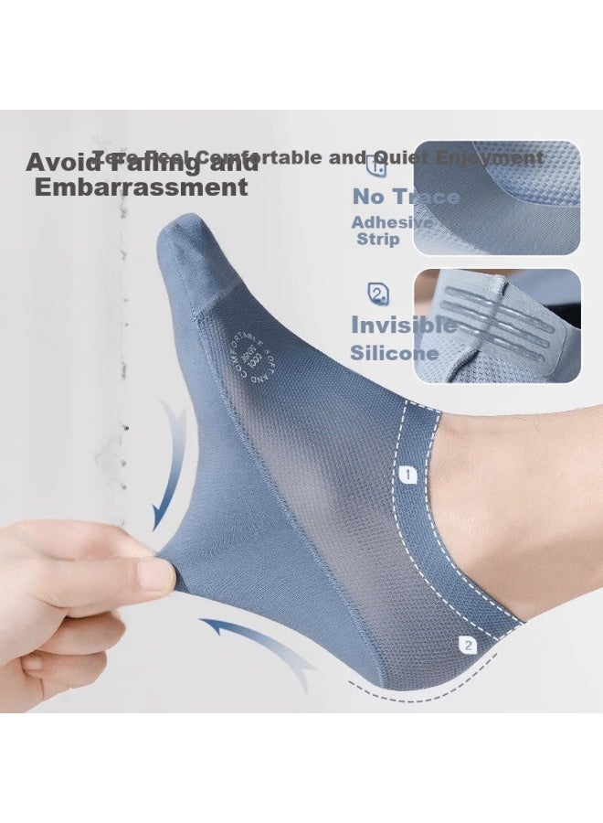 Snowflying Men's 4 Pairs Summer No-show Socks Ice Silk Cool Breathable Cotton Sole Sweat-absorbing Silicone Anti-slip Invisible Socks - Image 3