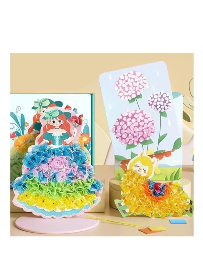 Excefore Creative Puzzle Puncture Painting, DIY  Poking Painting, Fabric Art Frenzy Fashion Design Drawing Book with Watercolor Painting, Stickers, Poking, DIY Craft Kit (Dream World) - Image 3