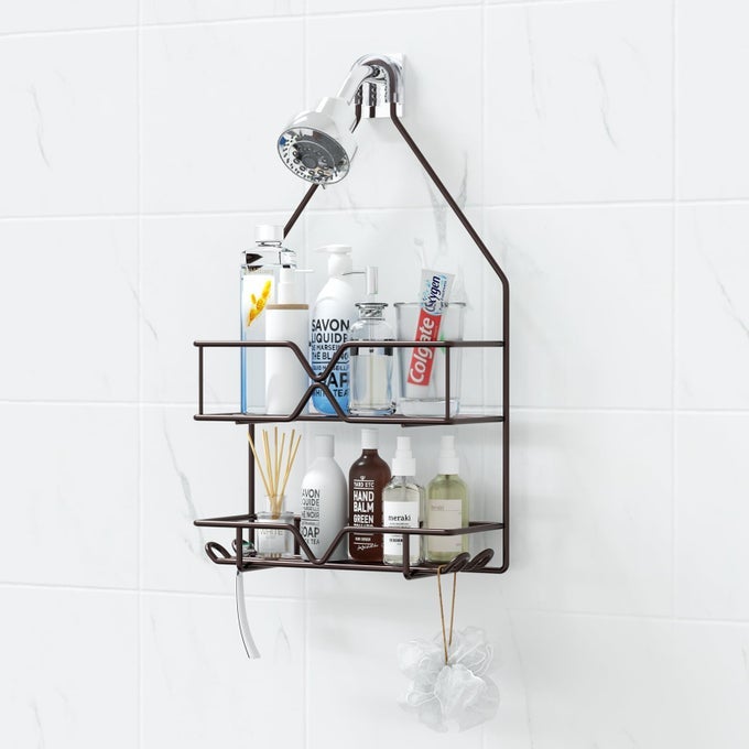 SHOWER CADDY OVER SHOWER HEAD HANGING BATHROOM CADDY FOR SHOWER ORGANIZER 4 HOOKS SHAMPOO HOLDERBRONZE